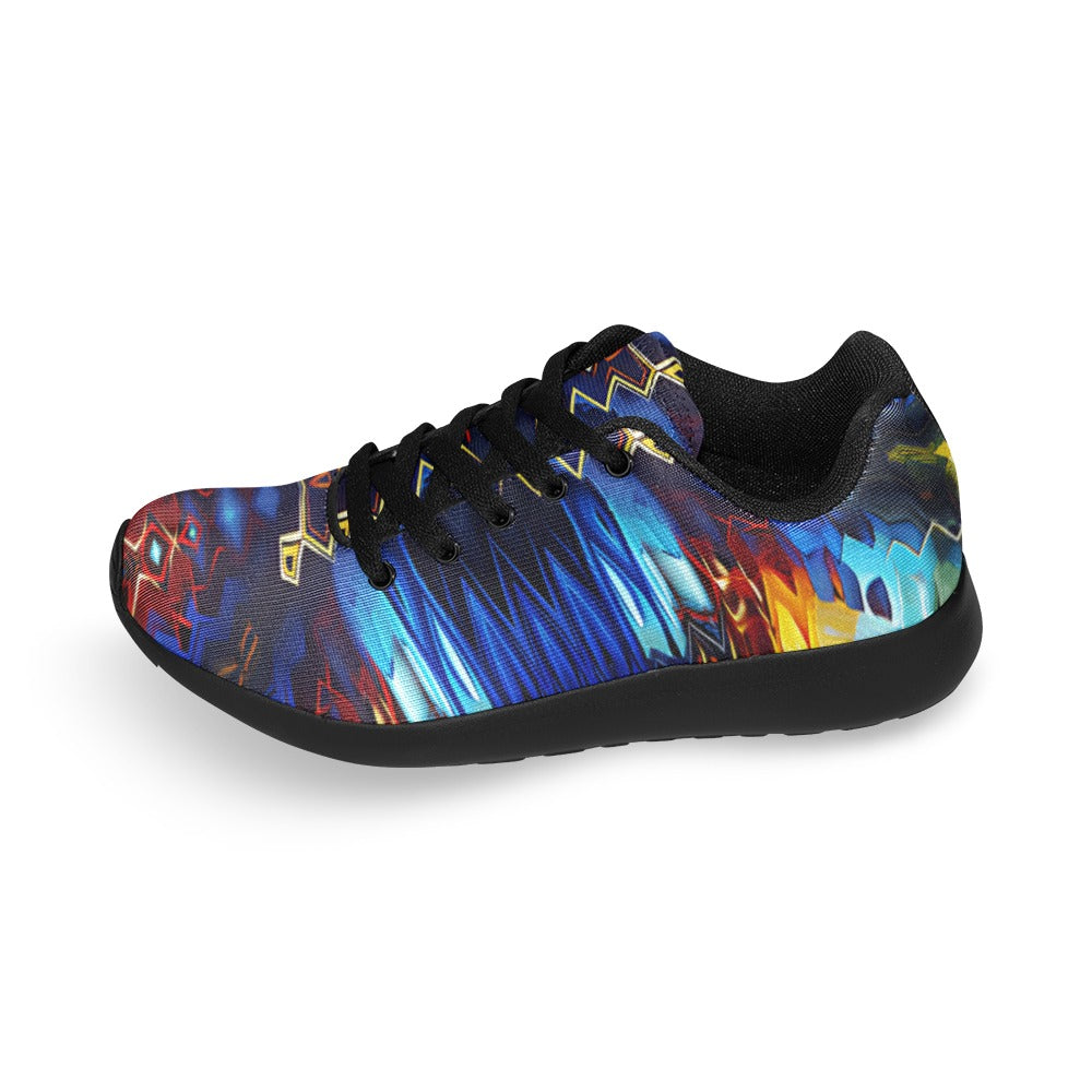 Women's Blue & Red Kaleidoscope Pattern All-Over Print Running Shoes.