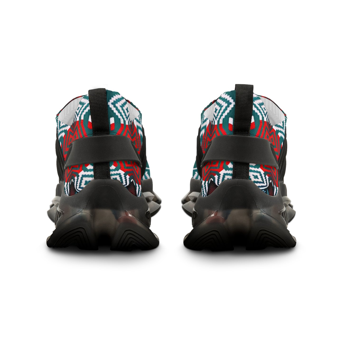 Men's Red & Teal Aztec Geo Pattern All Over Print Mesh Sneakers