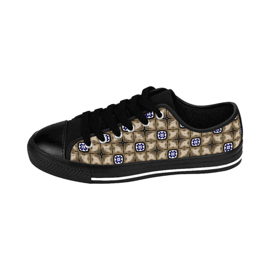 Women’s Neutral Plaid with Blue Tile Accent Pattern Sneakers