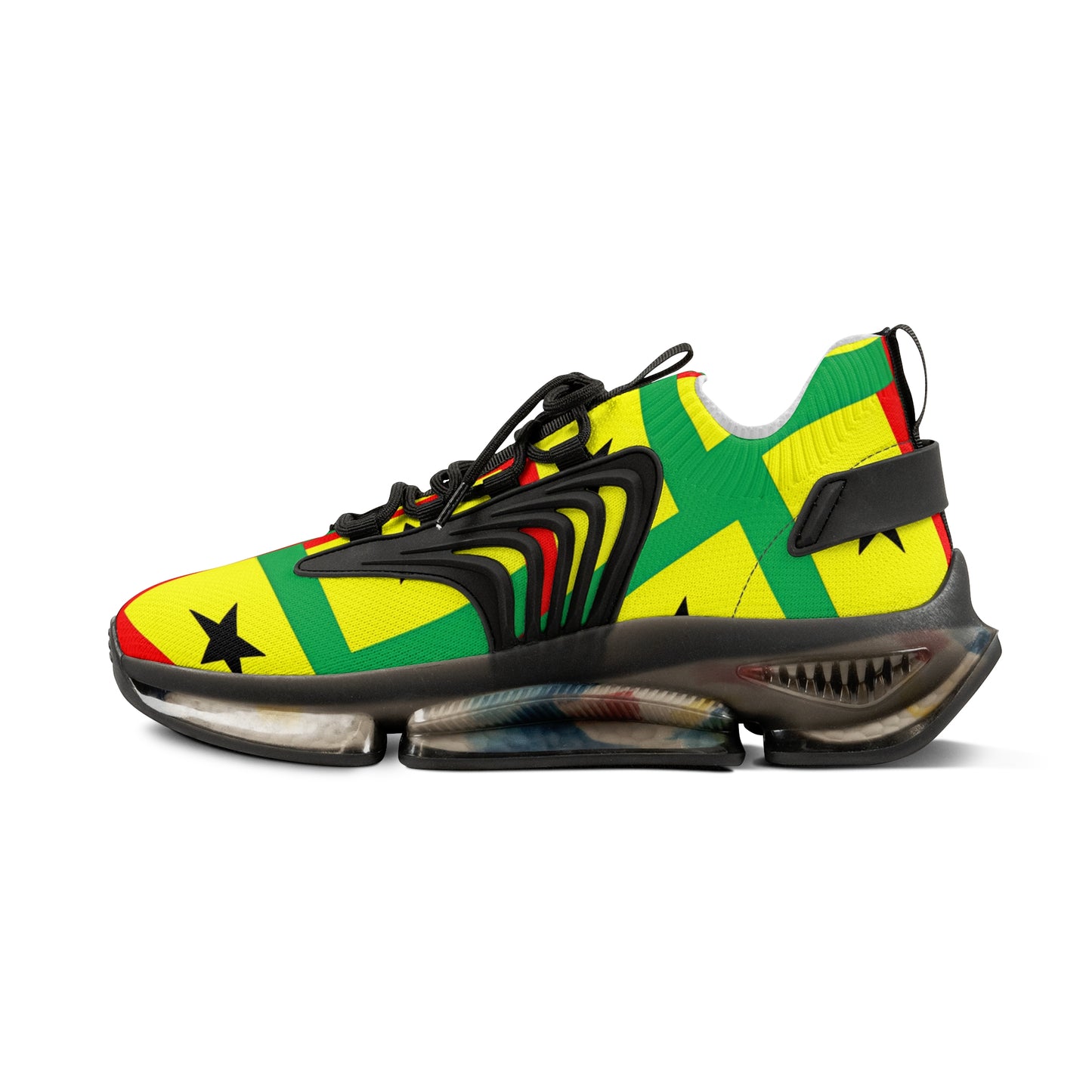 Men's Red Yellow Green Black Stars Athletic Mesh Sneakers