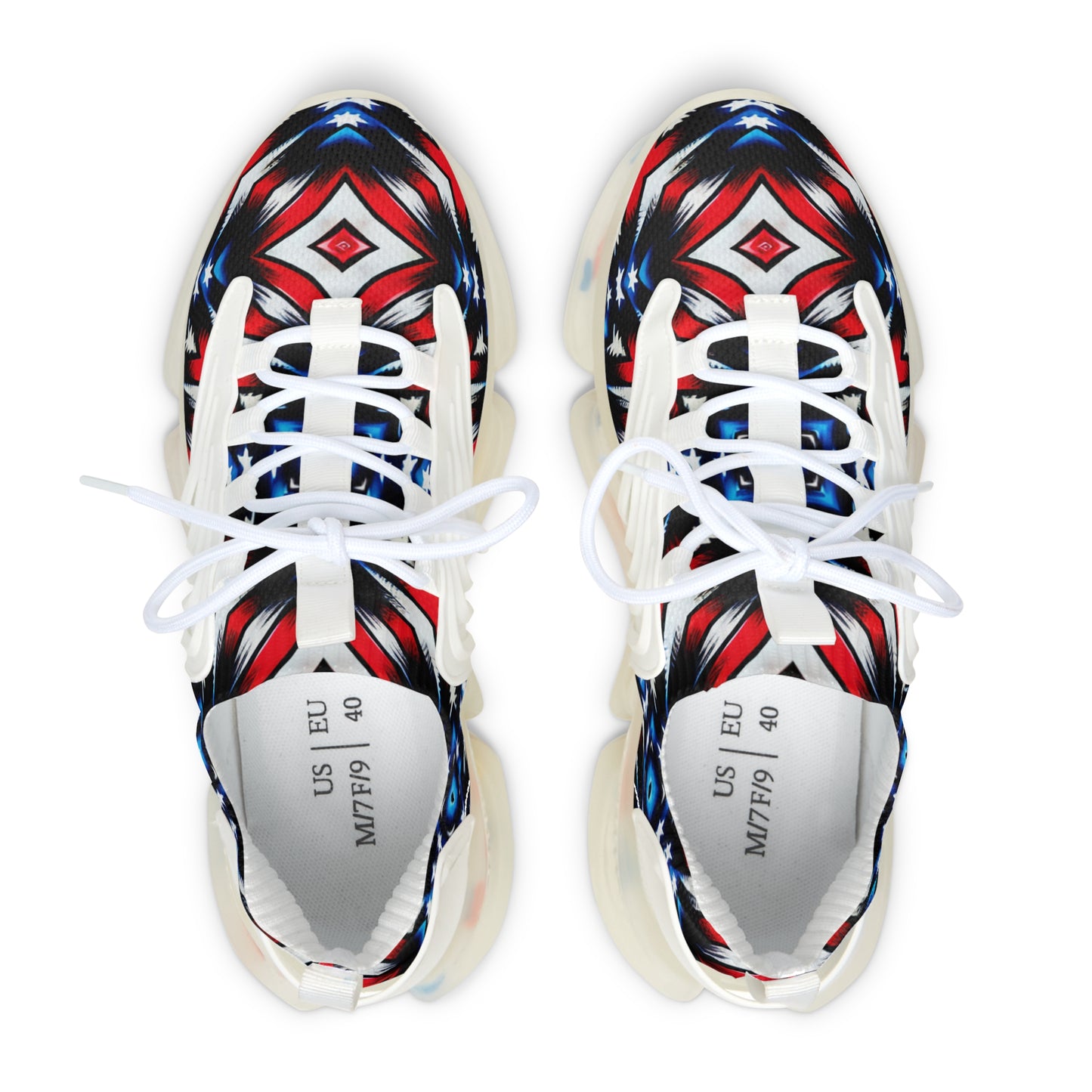 Women’s Patriotic Red White Blue Pattern All Over Print Mesh Sneakers