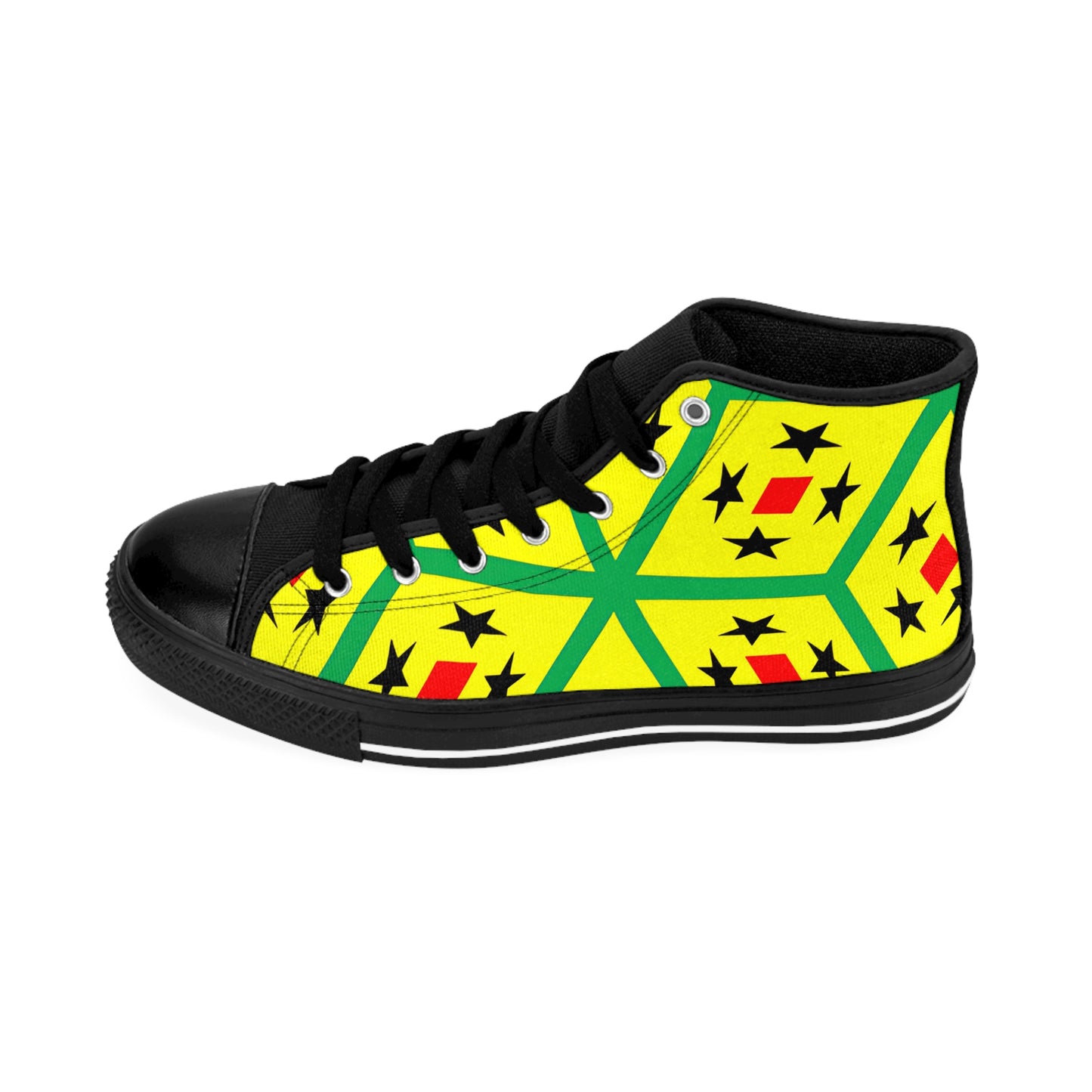 Men's Yellow Geometric Vibrant Star & Diamond Pattern High Top Sneakers