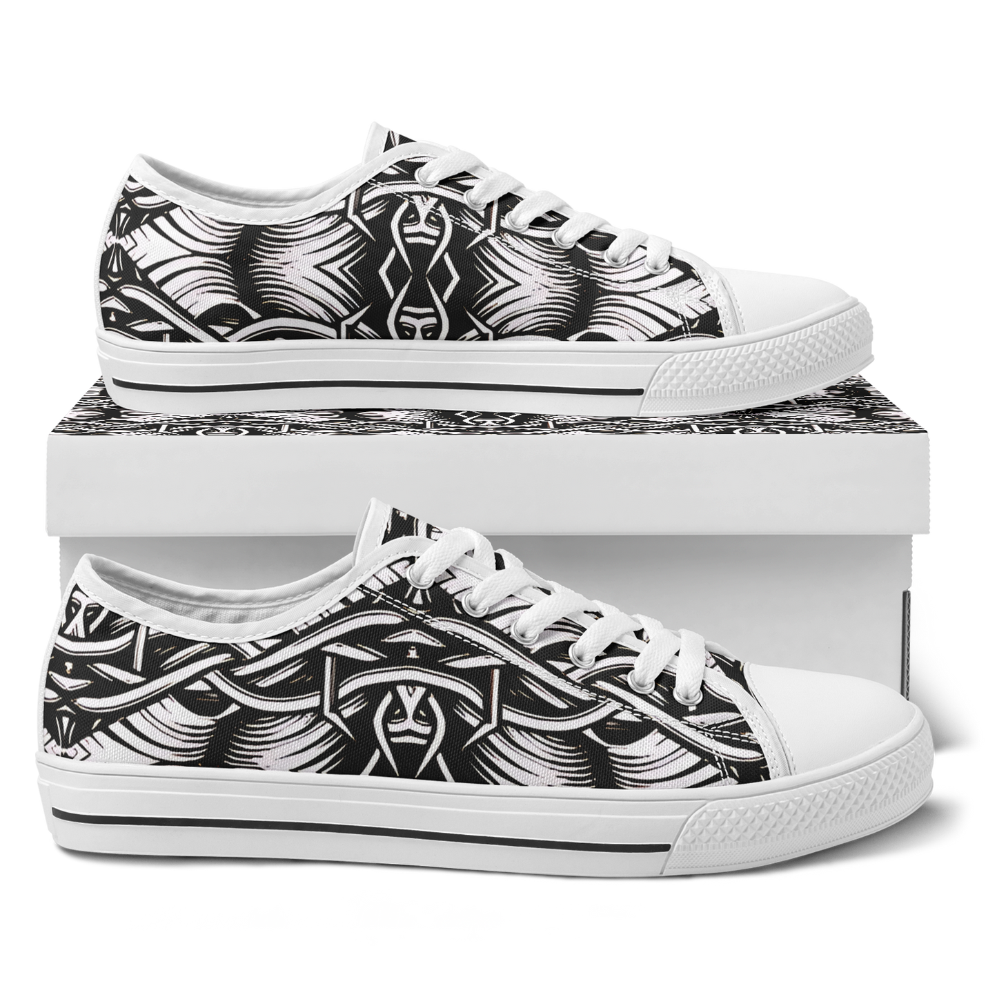 Men’s Black Intricate Silver Chain Tattoo Pattern Urban Peak Low Shoes