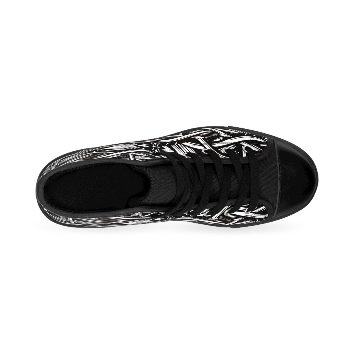 Men's Black Intricate Silver Chain Tattoo Pattern High-Top Sneakers