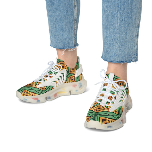Women's Green Geometric Pattern Athletic Mesh Sneakers