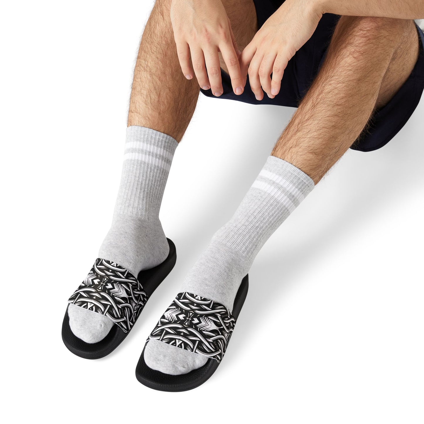 Men's  Black Chain Link Slide for Casual, Beach & Pool Removable-Strap Sandals