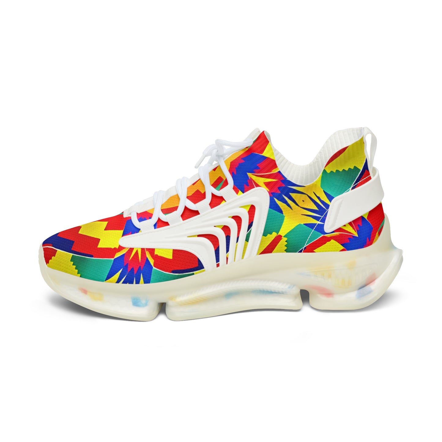 Women's Bold Rainbow Kente-Inspired Geometric Pattern All Over Print Mesh Sneakers