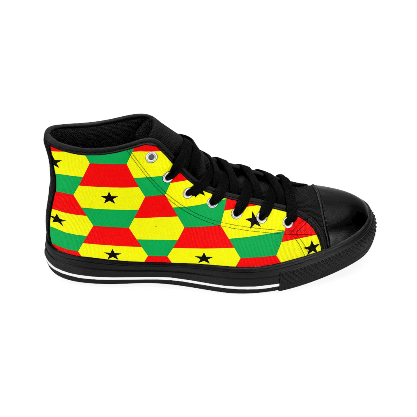 Men's Red Yellow Green Stars Flag Hex Pattern High Top Sneakers