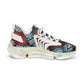 Men's Red & Teal Aztec Geo Pattern All Over Print Mesh Sneakers