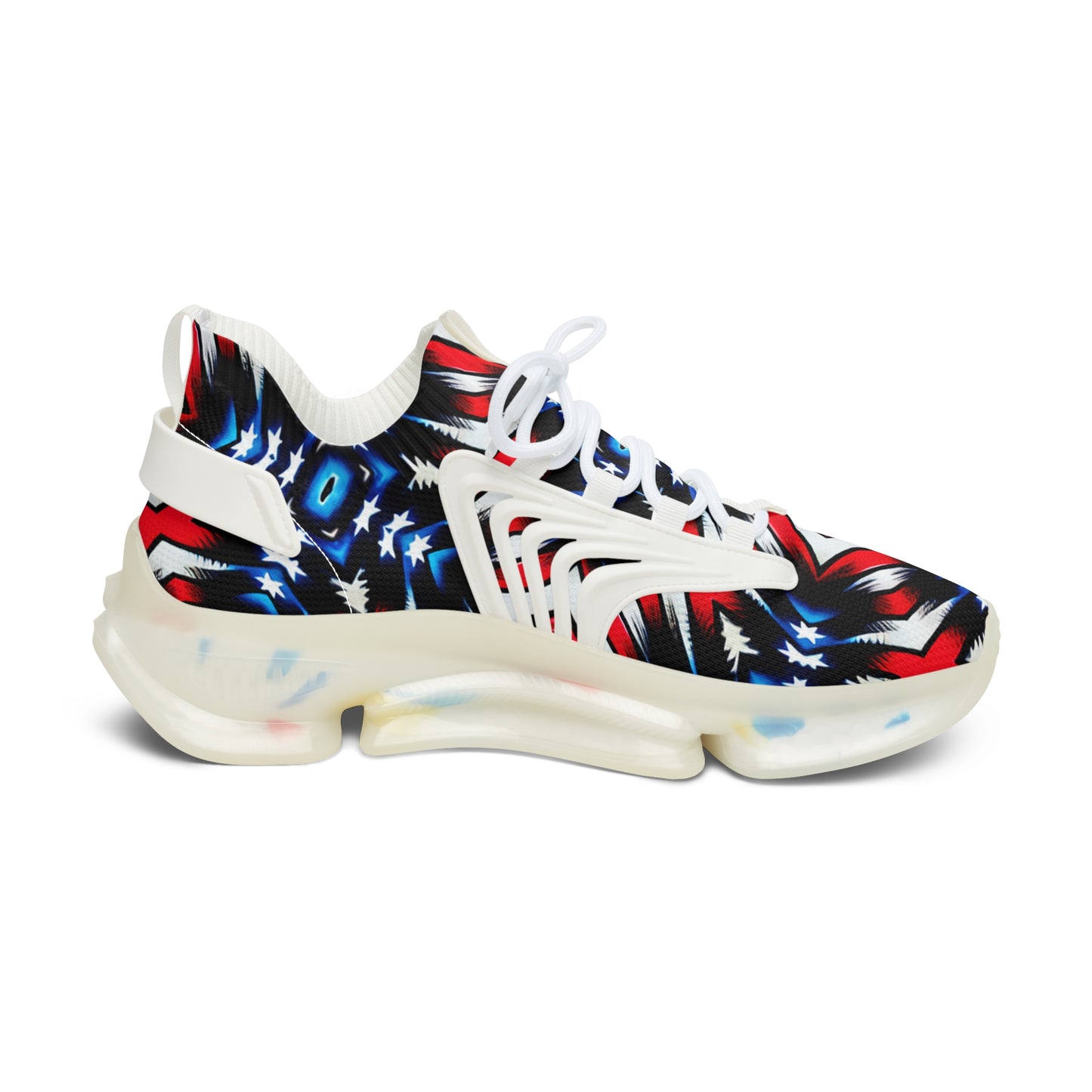 Women’s Patriotic Red White Blue Pattern All Over Print Mesh Sneakers