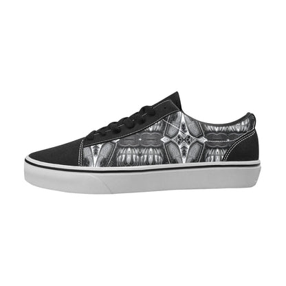 Women's Black & Silver Symmetry Pattern All-Over Print Low Top Skateboarding Shoes.