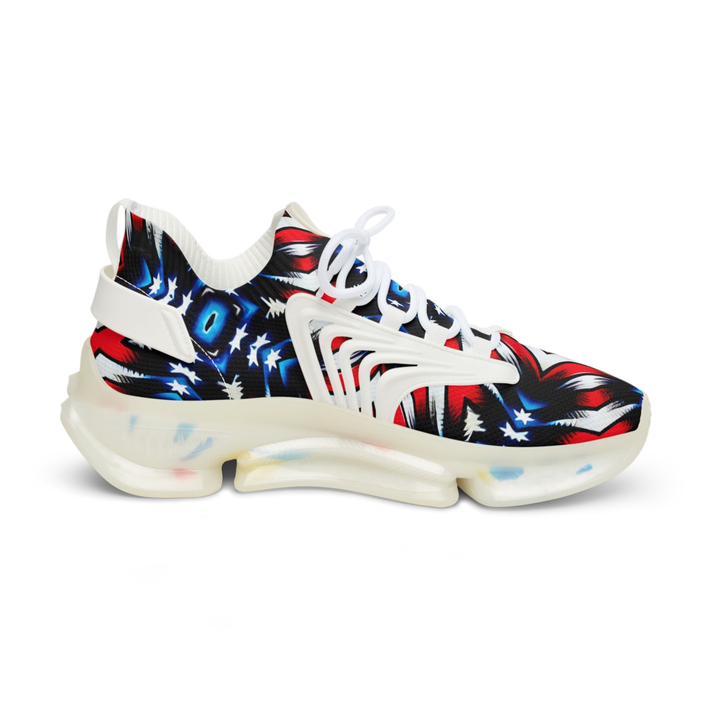 Men's Bold Red, White & Blue Geometric Pattern All Over Print Mesh Sneakers