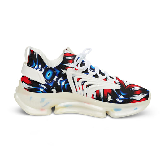 Men's Bold Red, White & Blue Geometric Pattern All Over Print Mesh Sneakers