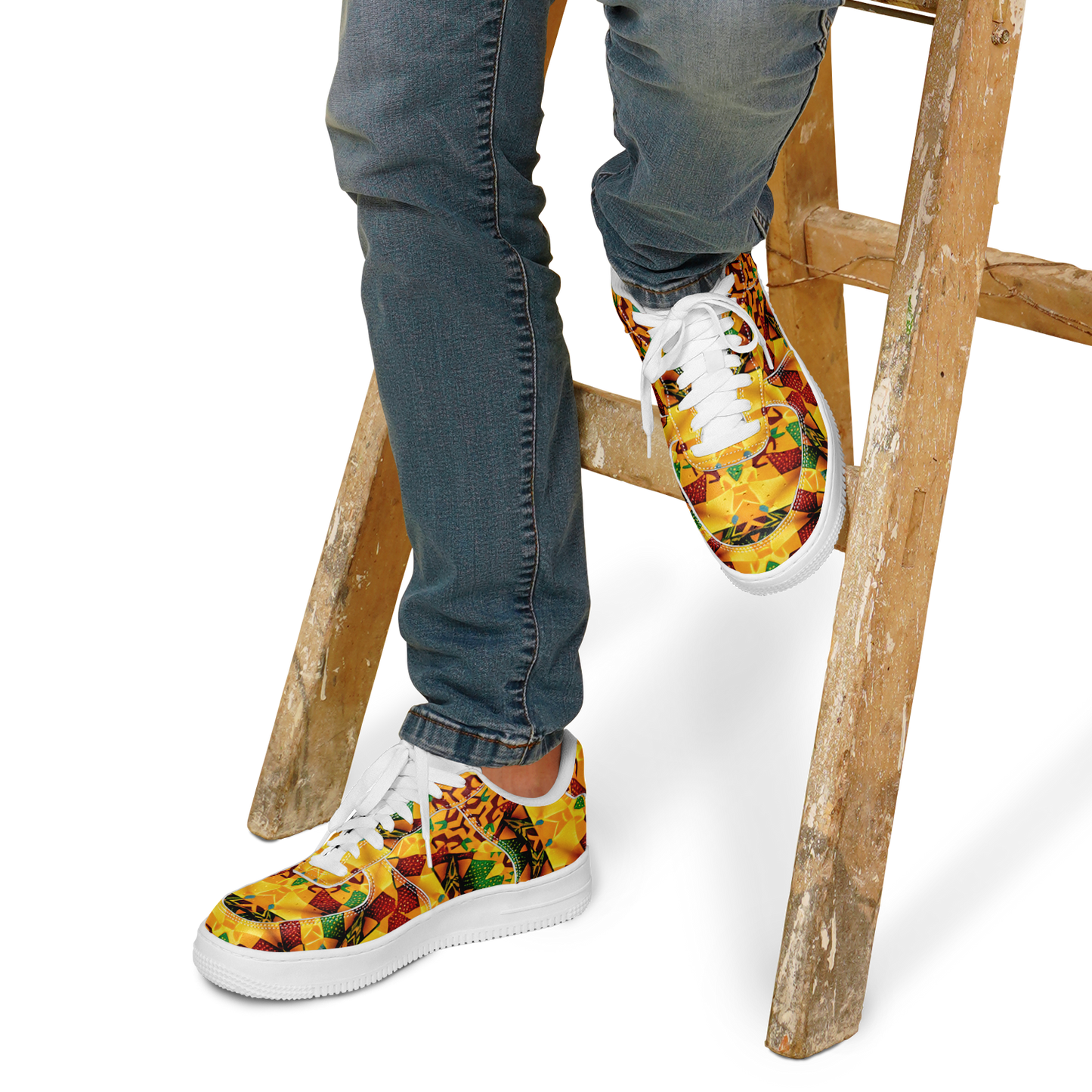Men's Vibrant Red Yellow & Green African Kente Geometric Pattern All-Over Print Core Low Shoes
