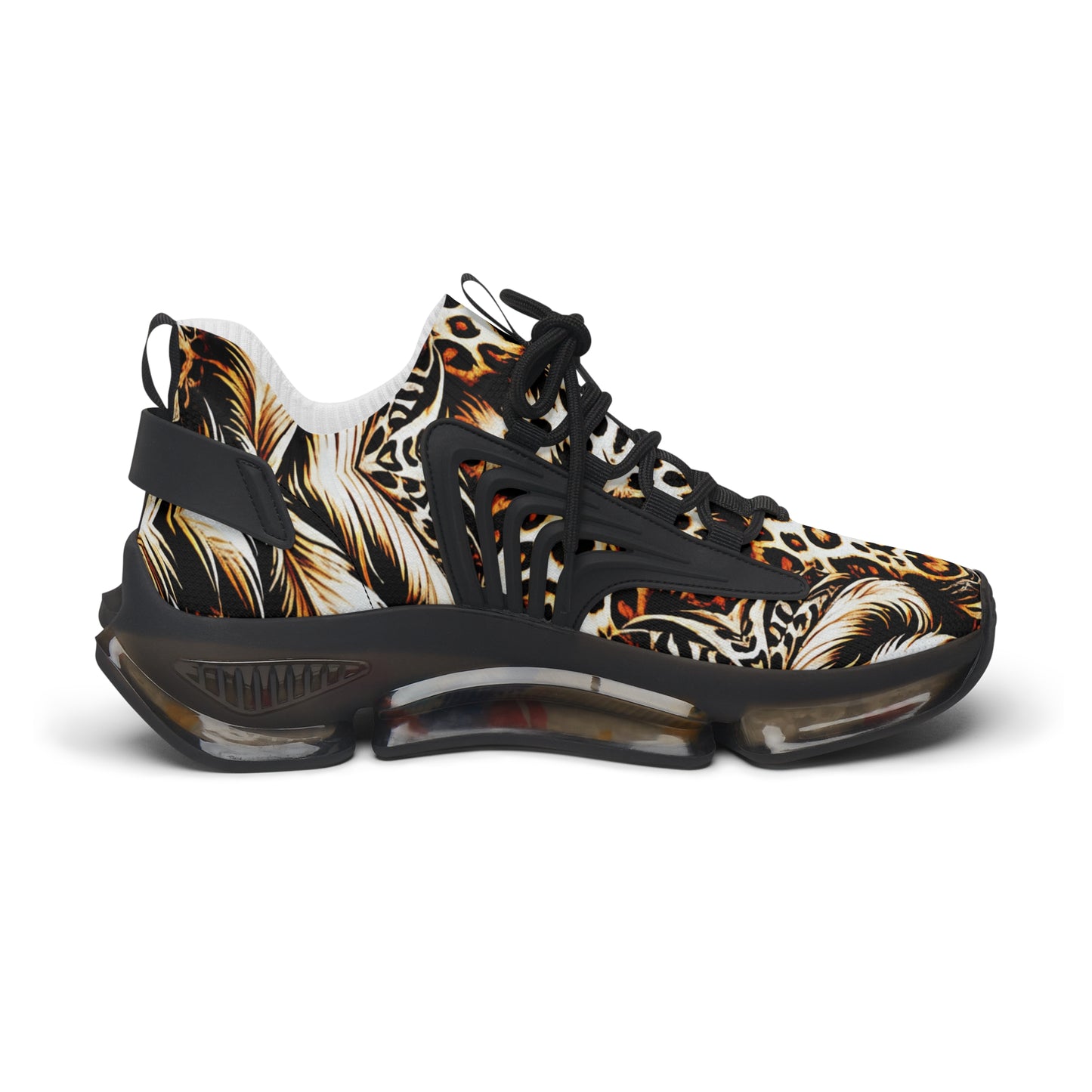 Women's Luxe Leopard Scroll Pattern All Over Print Mesh Sneakers