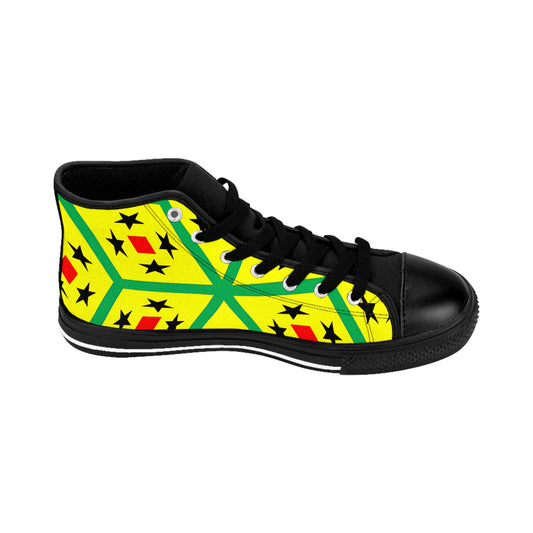 Women's Yellow Geometric Vibrant Star & Diamond Pattern High Top Sneakers