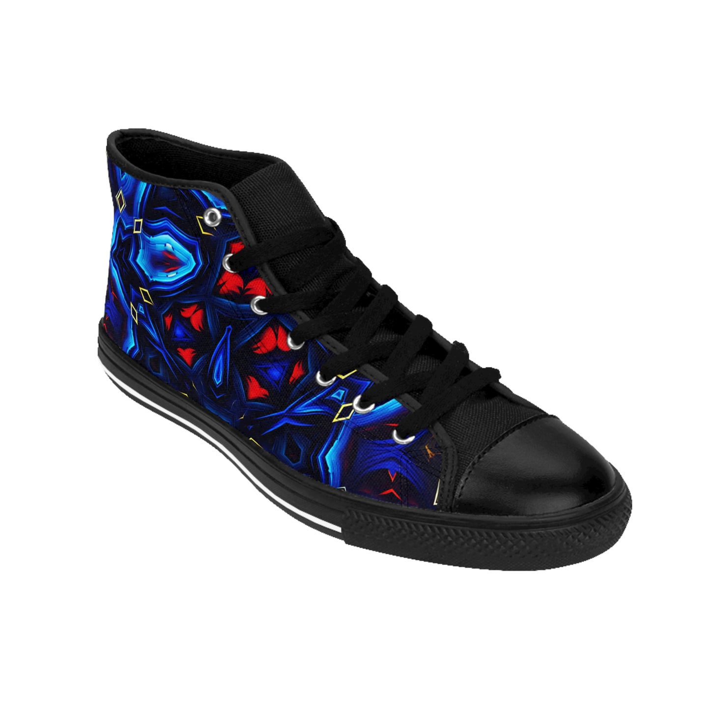 Men's Blue & Red Kaleidoscope Pattern All Over Print High-Top Sneakers