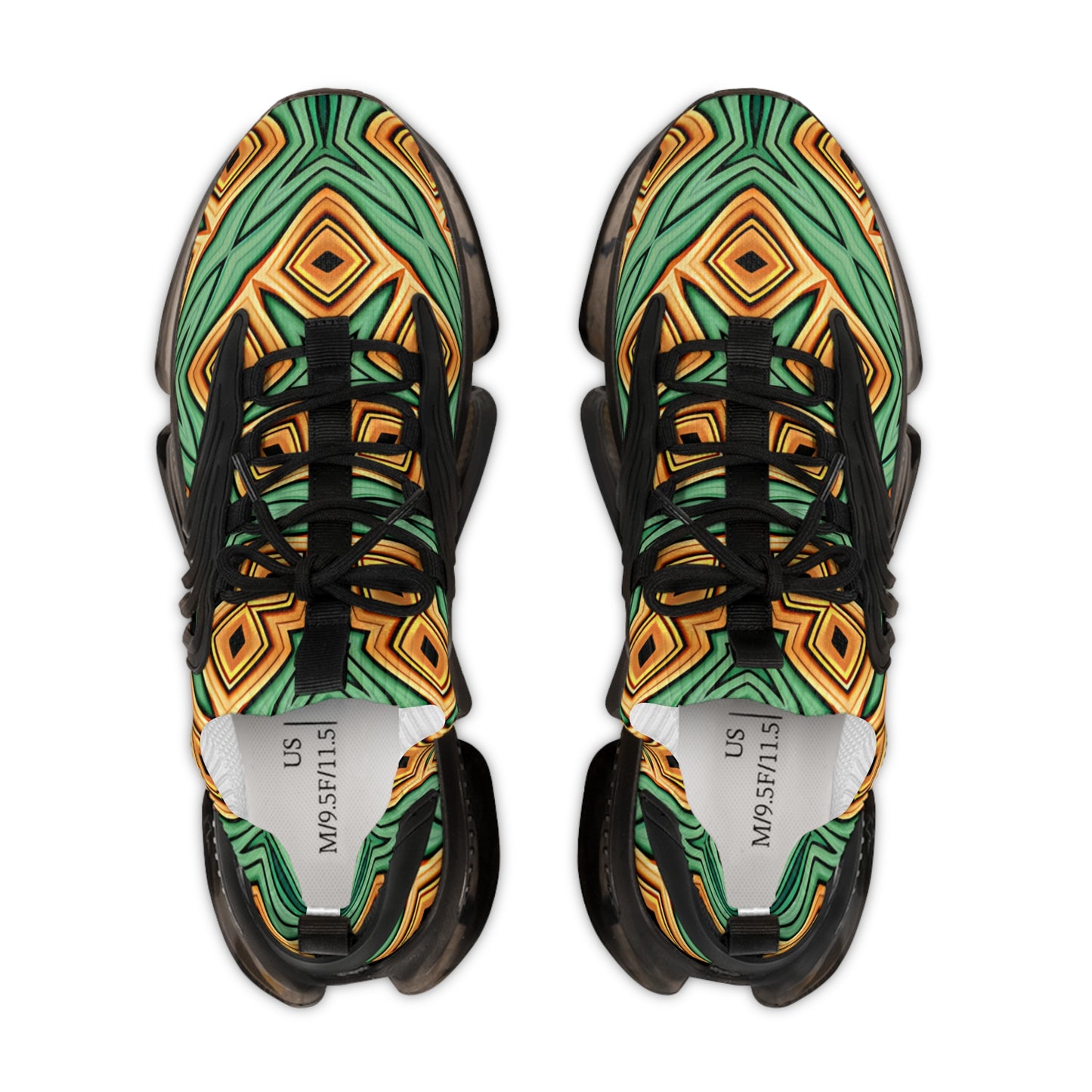 Men's Green & Gold Geometric Pattern Mesh Sneakers