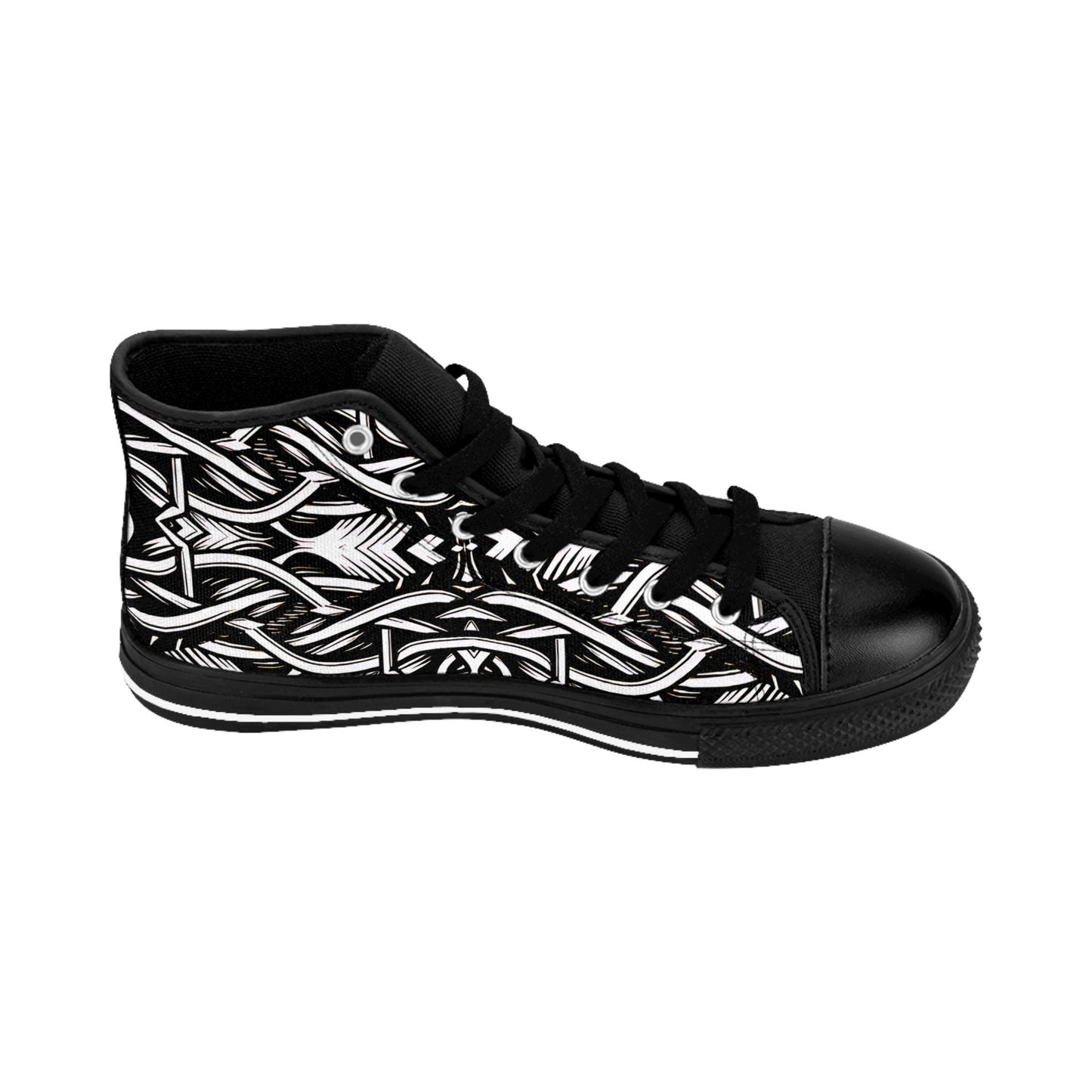 Women’s Black Intricate Silver Chain Tattoo Pattern High-Top Sneakers