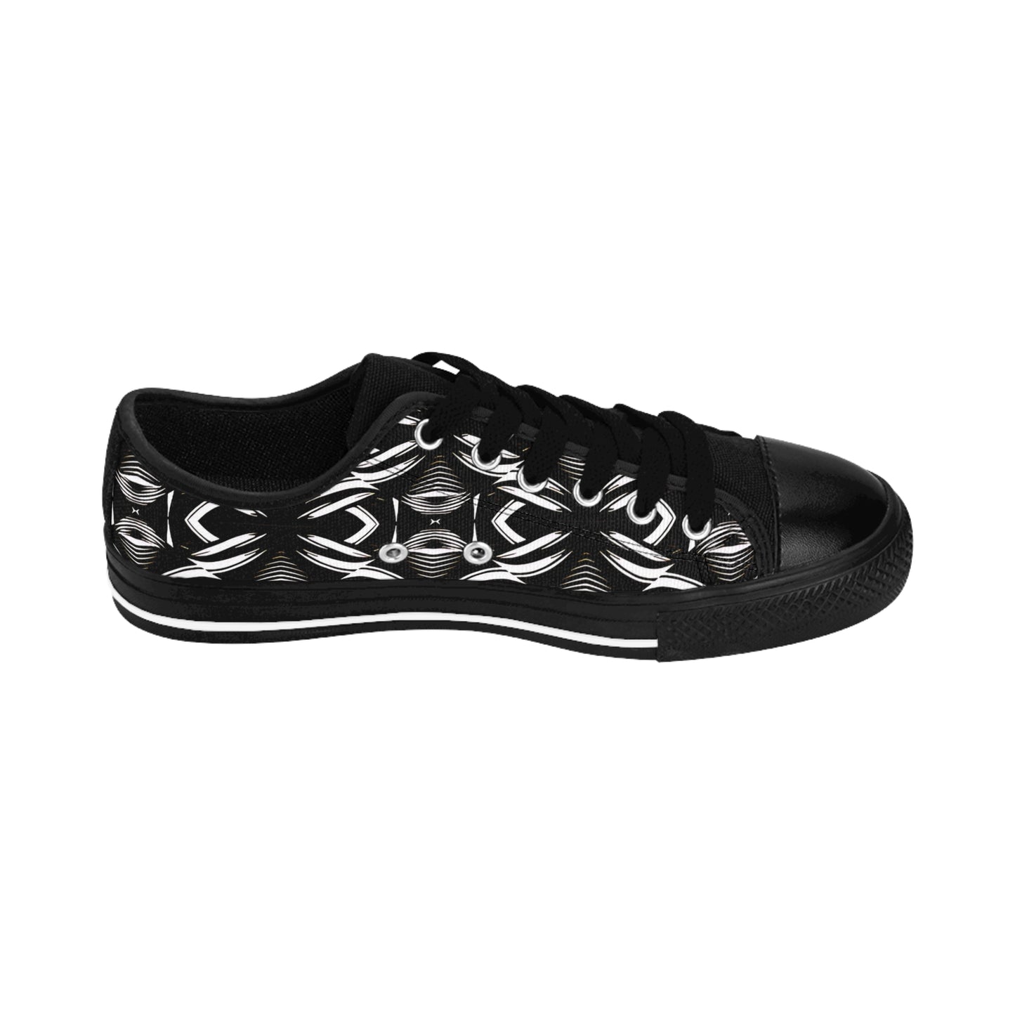 Women's Black Geometric Pattern Low-Tops Sneakers