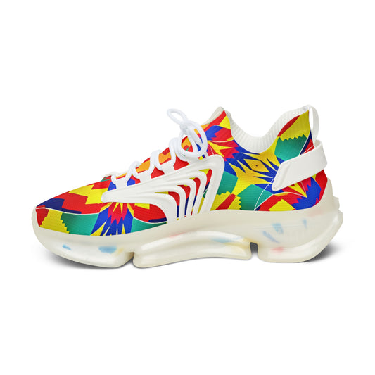 Women's Bold Rainbow Kente-Inspired Geometric Pattern All Over Print Mesh Sneakers