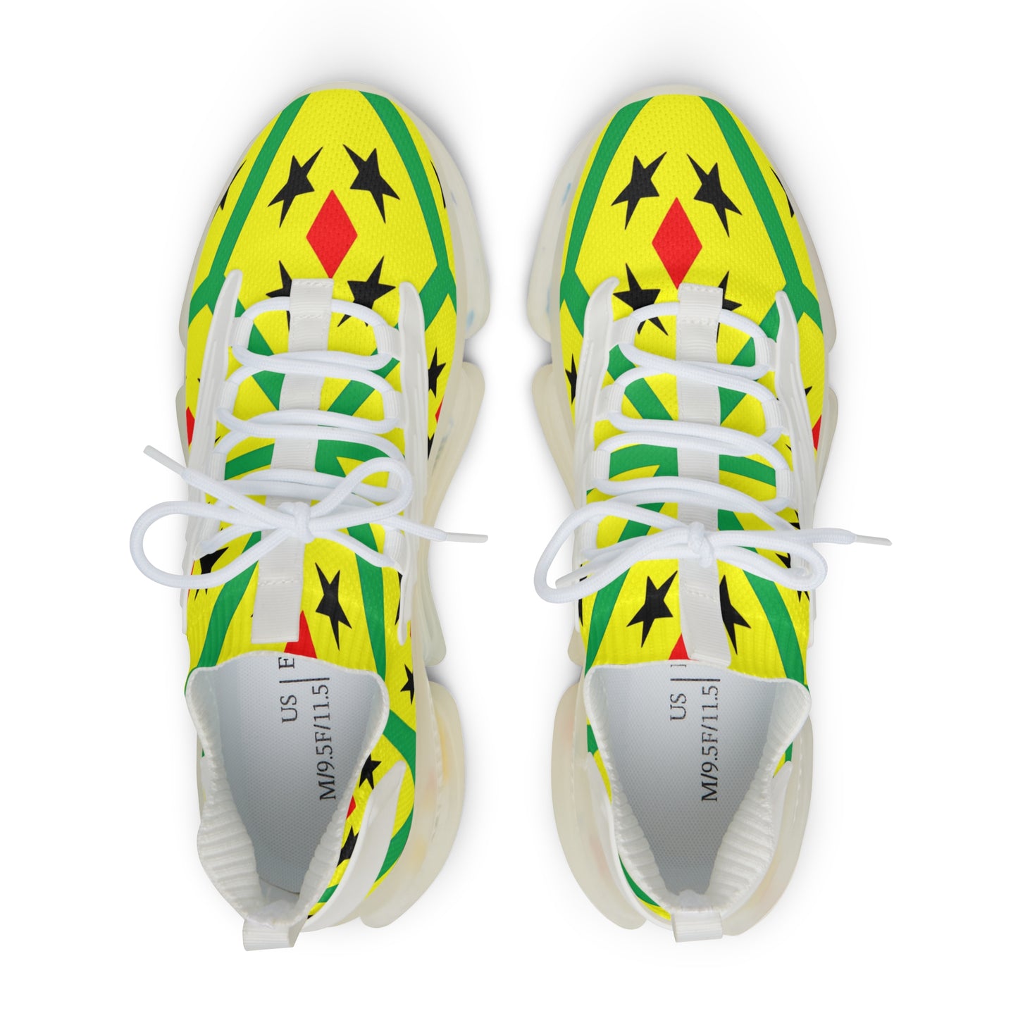 Men's Red Yellow Green Black Stars Athletic Mesh Sneakers
