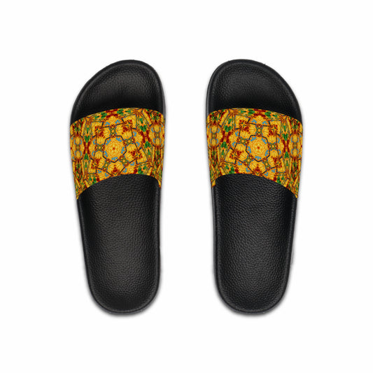 Men's Golden Kaleidoscope Design Slide Sandals