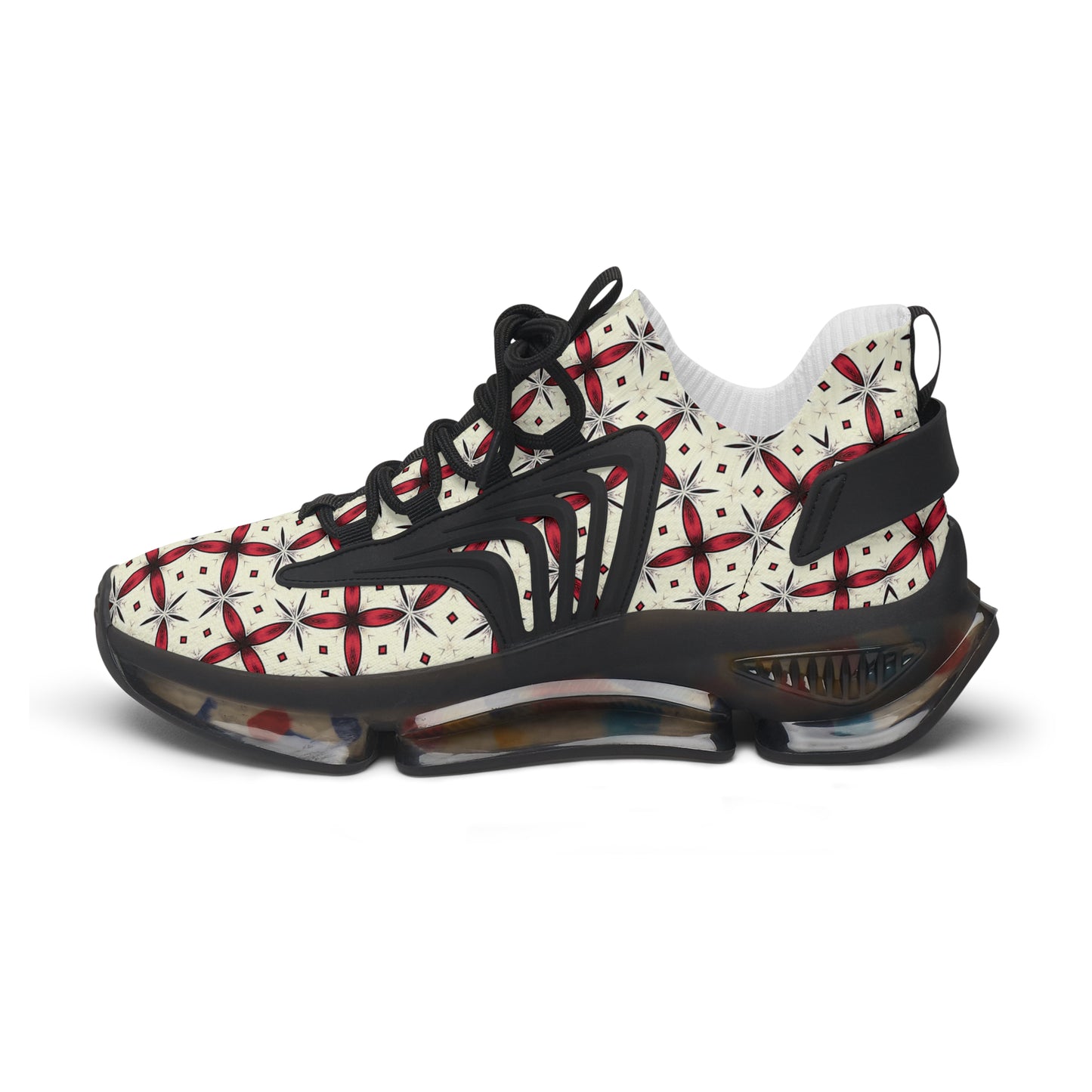 Women's Mesh Red & Black Geometric Pattern Athletic Sneakers