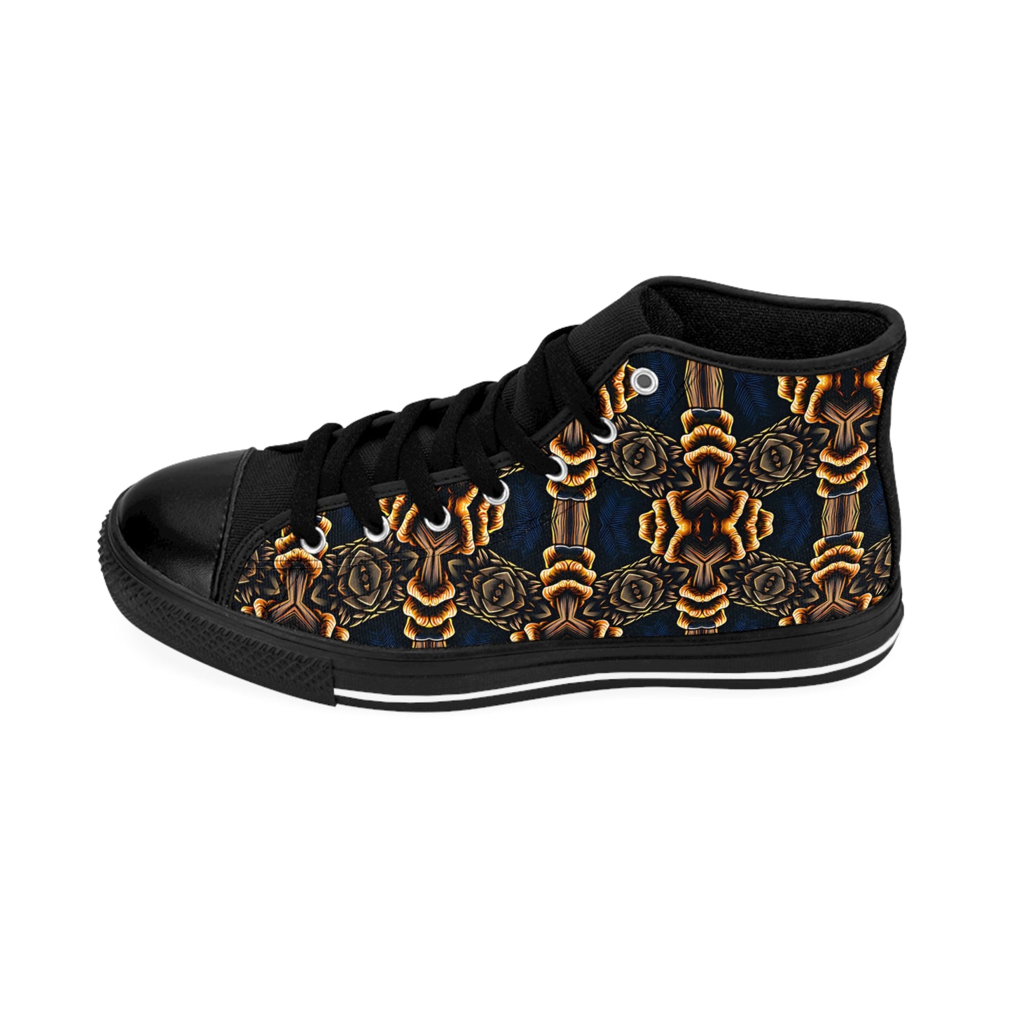 Men's Geometric Gold & Black Pattern High Top Sneakers