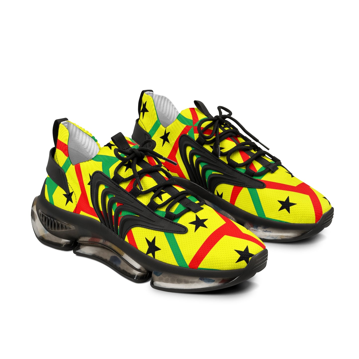 Men's Red Yellow Green Black Stars Athletic Mesh Sneakers
