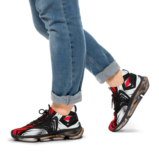 Men's Red Black & White Geometric Pattern All Over Print Mesh Workout Sneakers