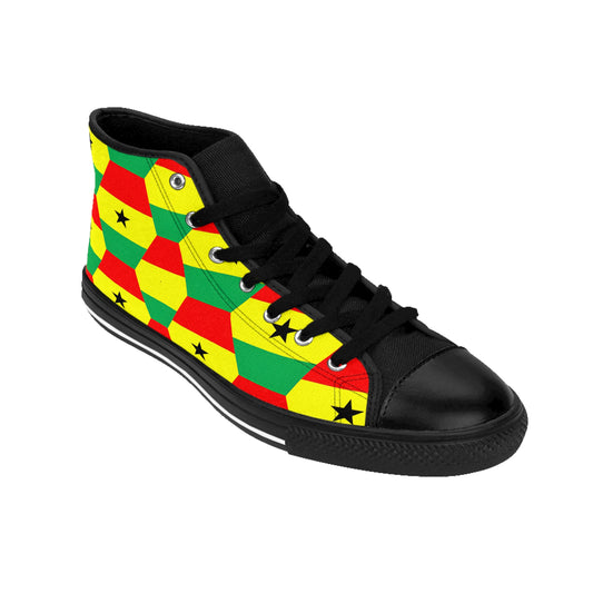 Women's Red Yellow Green Stars Flag Hex Pattern High Top Sneakers