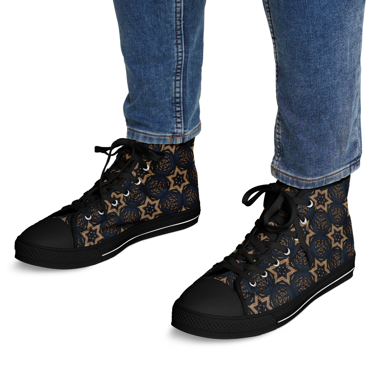 Men's Geometric Floral Pattern in Black & Brown Urban Peak High Top Shoes