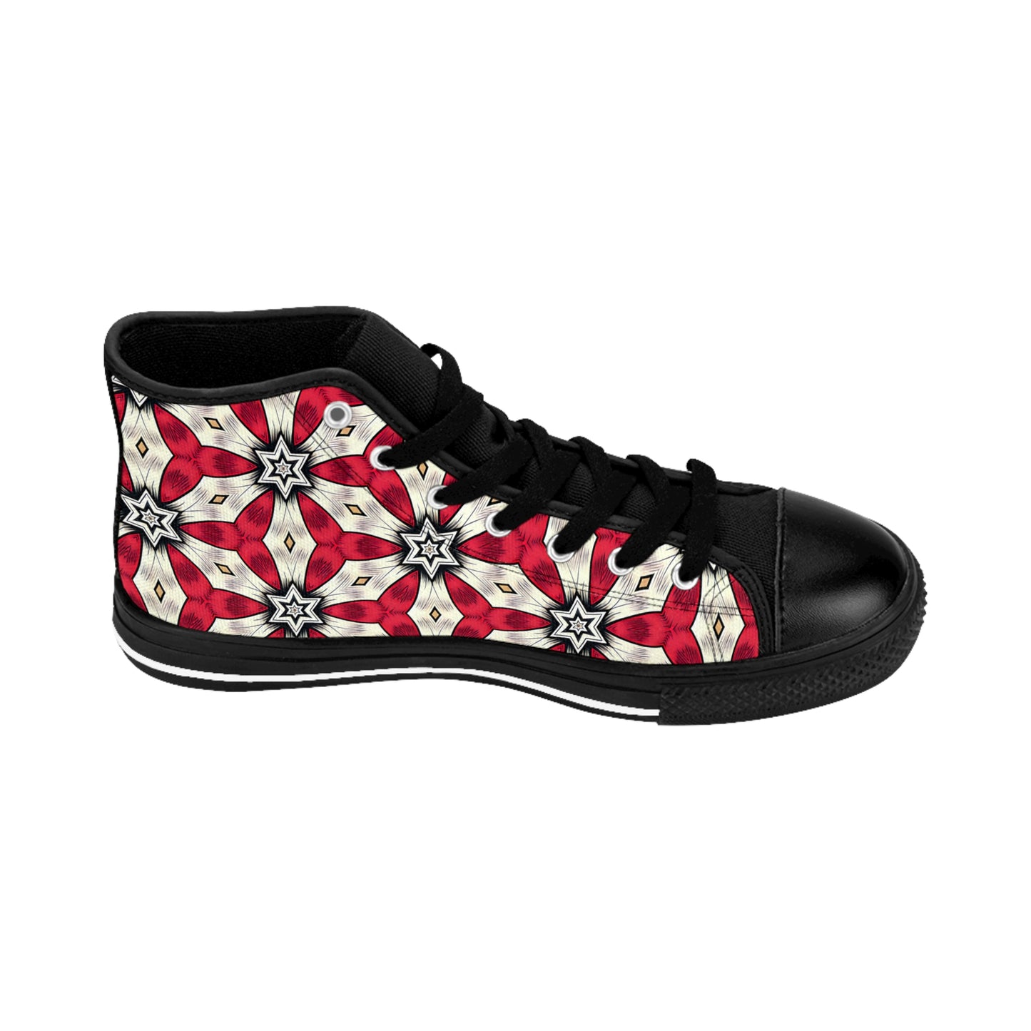 Men's Red & White Geometric Star Pattern High-Top Sneakers