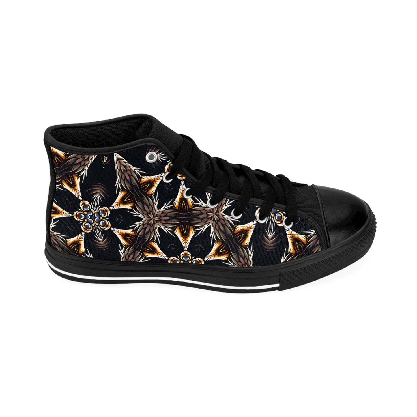 Men's Geometric Black & Gold Kaleidoscope Print High-Top Sneakers