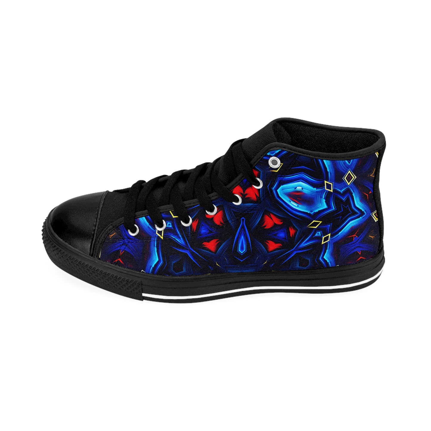 Men's Blue & Red Kaleidoscope Pattern All Over Print High-Top Sneakers