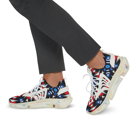 Men's Bold Red, White & Blue Geometric Pattern All Over Print Mesh Sneakers