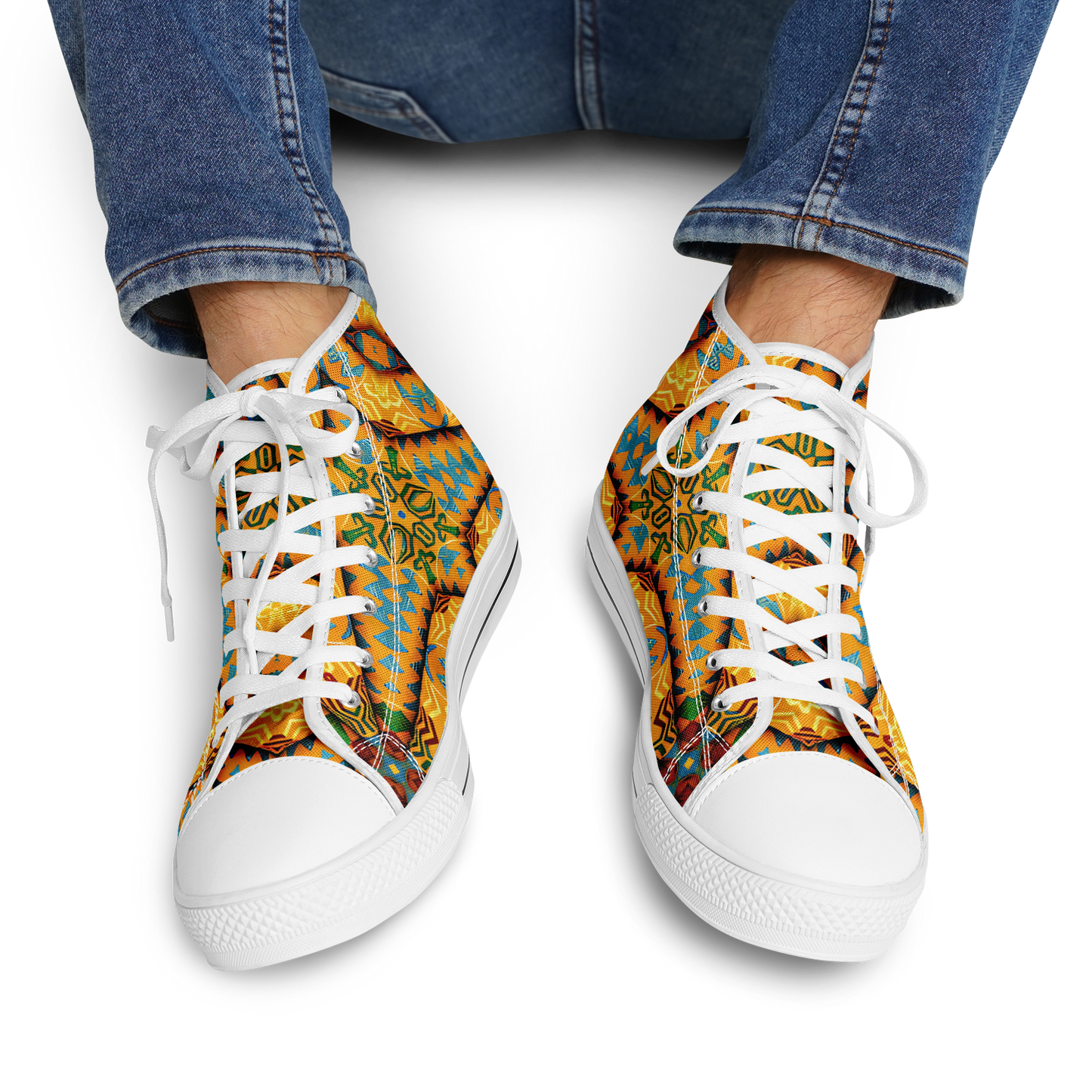 Men's Golden Geometric Mosaic Pattern Urban Peak High Top Shoes