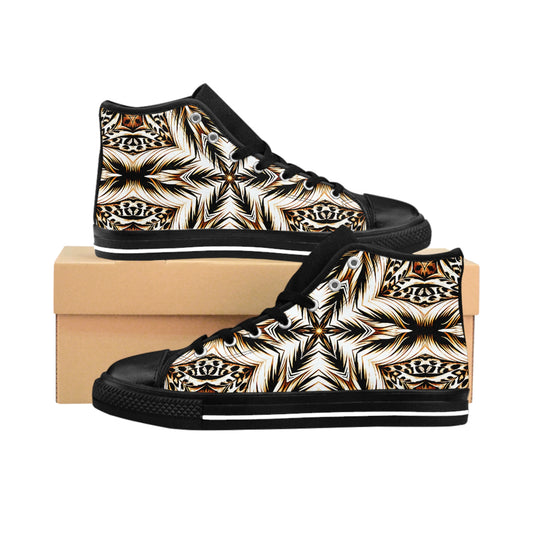 Men Brown & Black Kaleidoscope Pattern All Over Print High-Top Sneakers