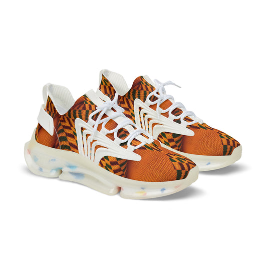 Women's Mesh Vibrant Orange Tribal Pattern Athletic Sneakers
