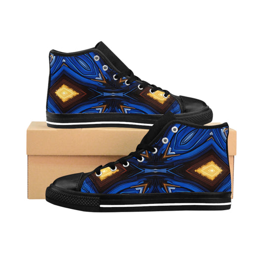 Men's Blue Geometric Kaleidoscope pattern Design High-Top Sneakers