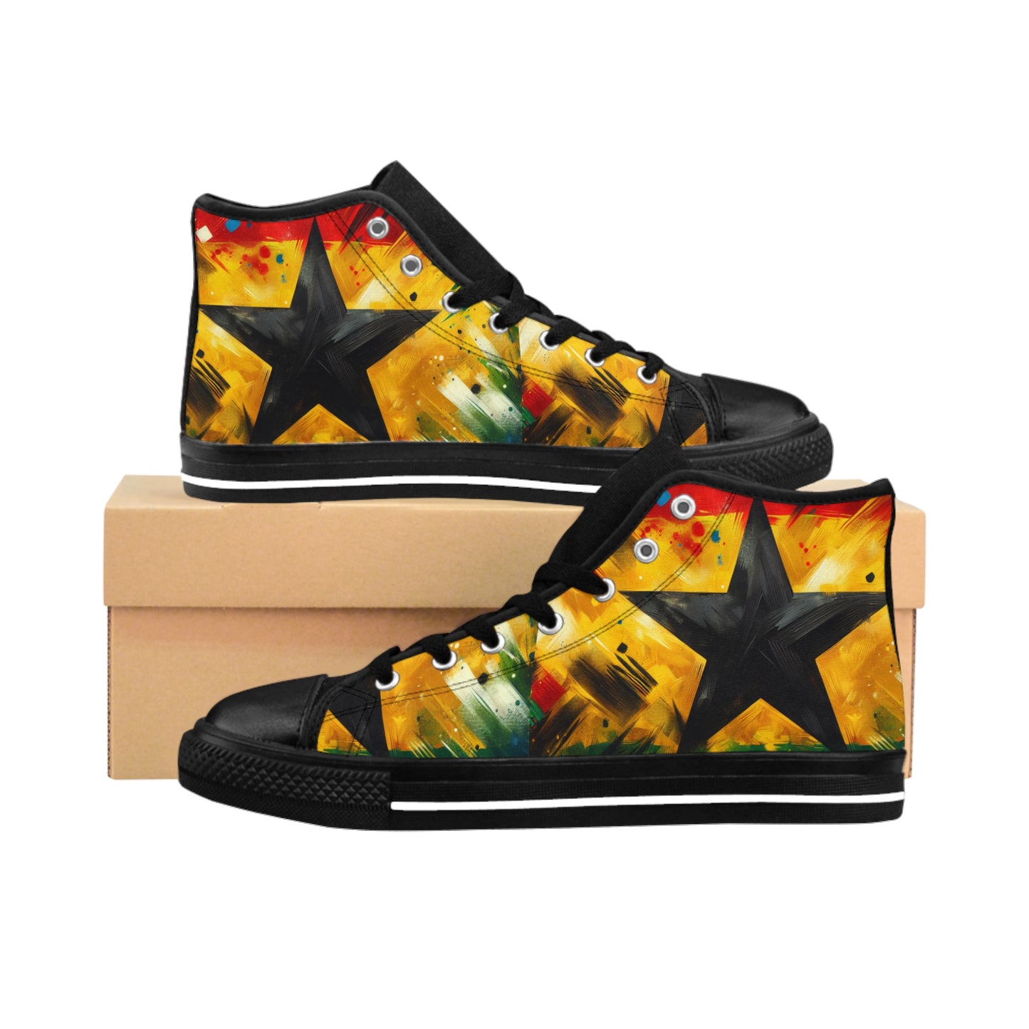 Men's Red Yellow Green Black Star High Top Sneakers