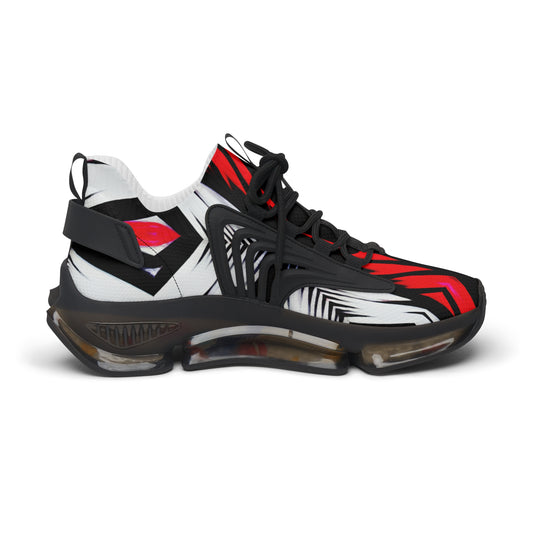 Women's Red Black & White  Geometric Pattern All Over Print Mesh Workout Sneakers