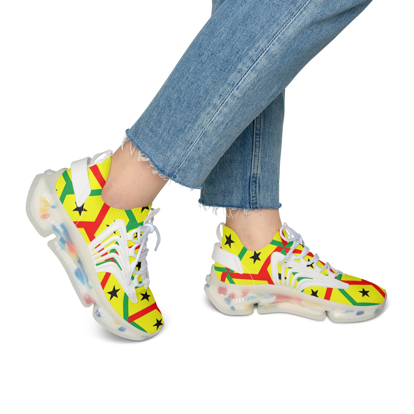 Women's Red Yellow Green Black Stars Athletic Mesh Sneakers