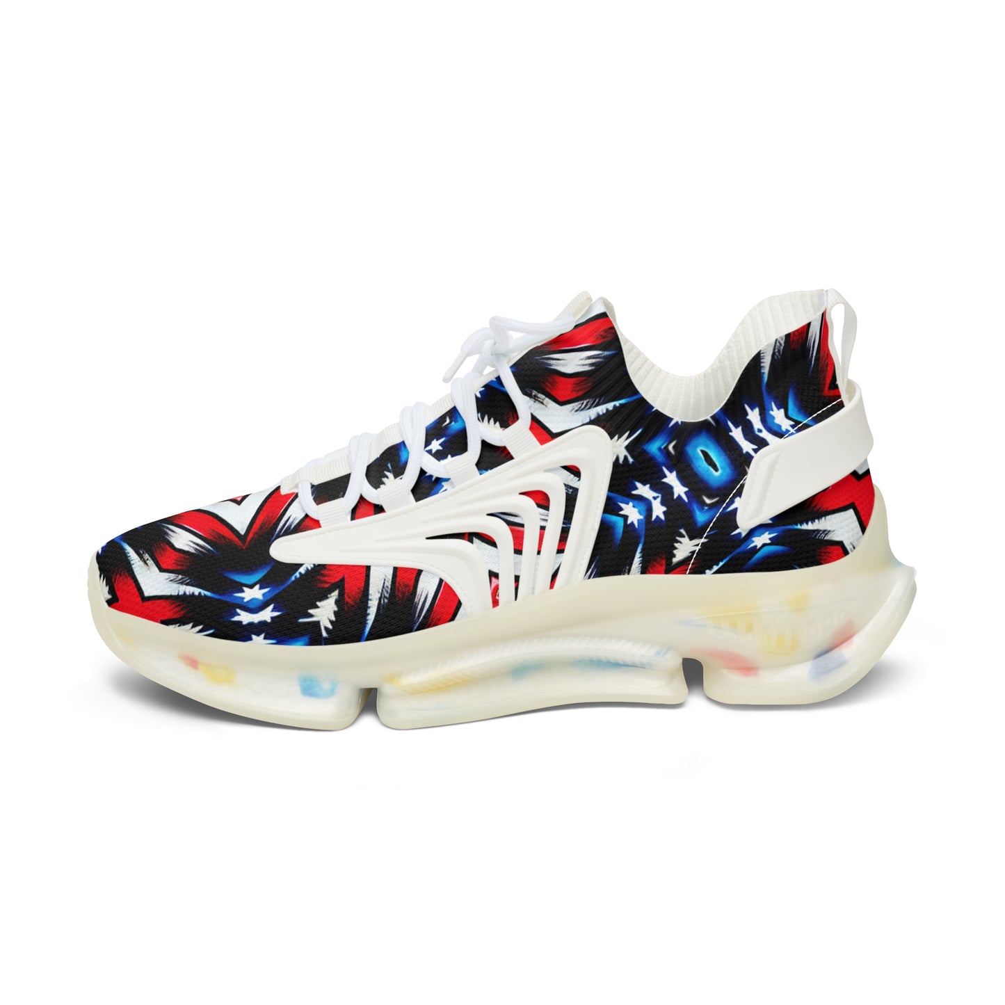 Women’s Patriotic Red White Blue Pattern All Over Print Mesh Sneakers