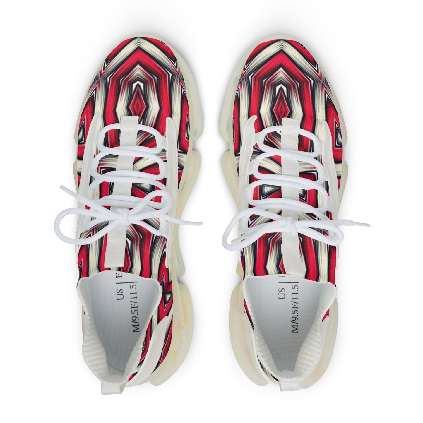 Men's Red Geometric Kaleidoscope Pattern Athletic Mesh Sneakers