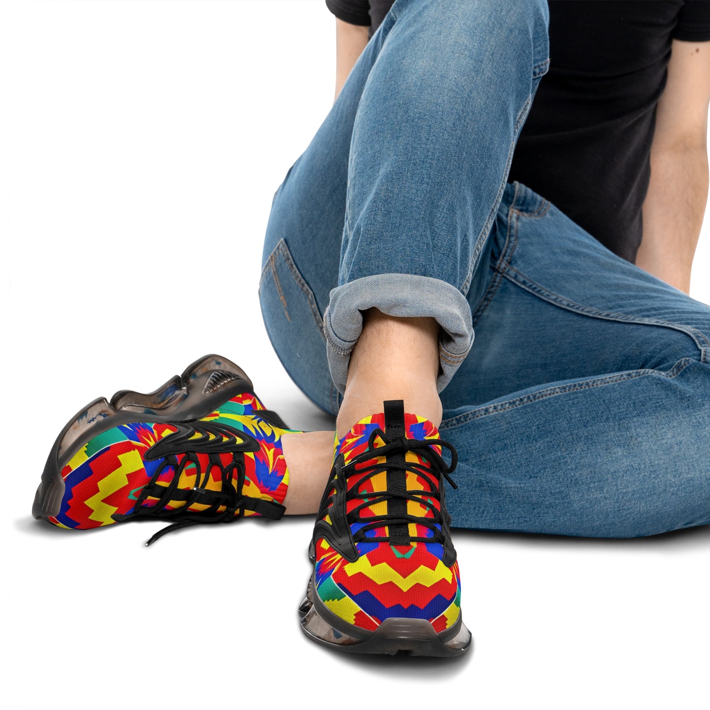 Men's Bold Rainbow Kente-Inspired Geometric Pattern All Over Print Mesh Sneakers
