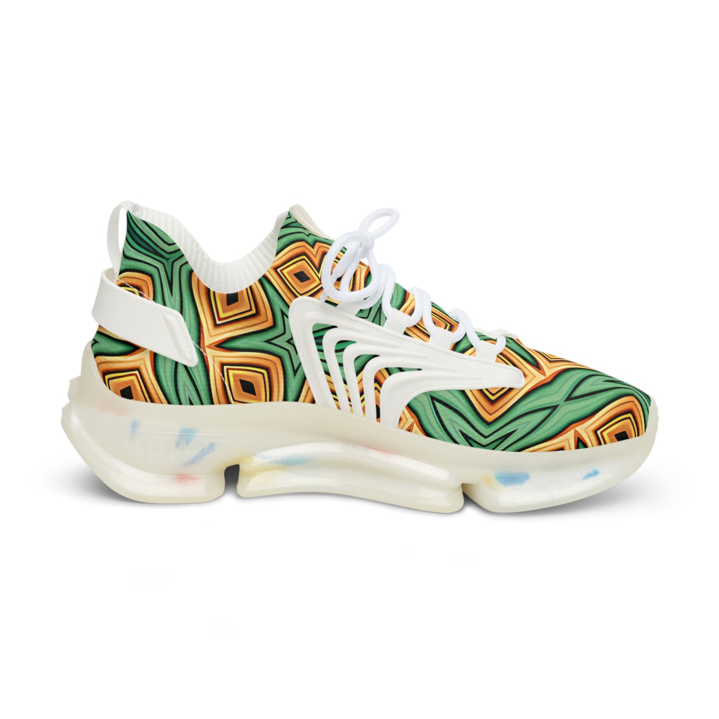 Men's Green & Gold Geometric Pattern Mesh Sneakers
