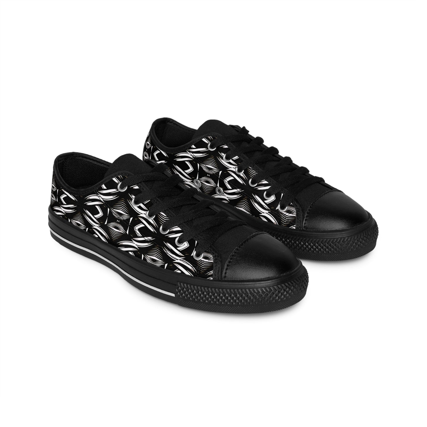 Women's Black Geometric Pattern Low-Tops Sneakers