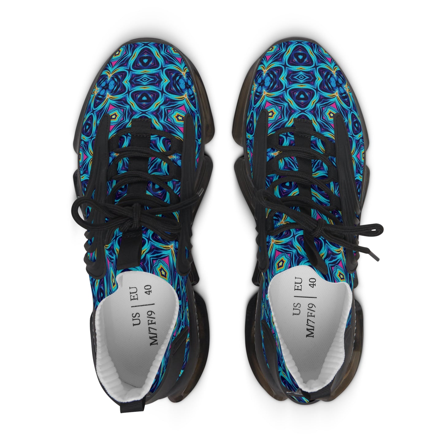 Women's Blue Geometric Kaleidoscope Athletic Mesh Sneakers